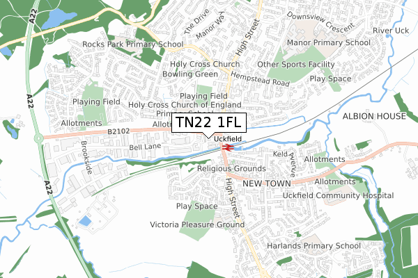 TN22 1FL map - small scale - OS Open Zoomstack (Ordnance Survey)