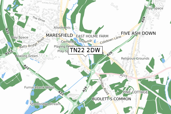 TN22 2DW map - small scale - OS Open Zoomstack (Ordnance Survey)