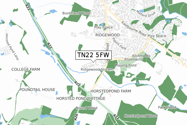 TN22 5FW map - small scale - OS Open Zoomstack (Ordnance Survey)