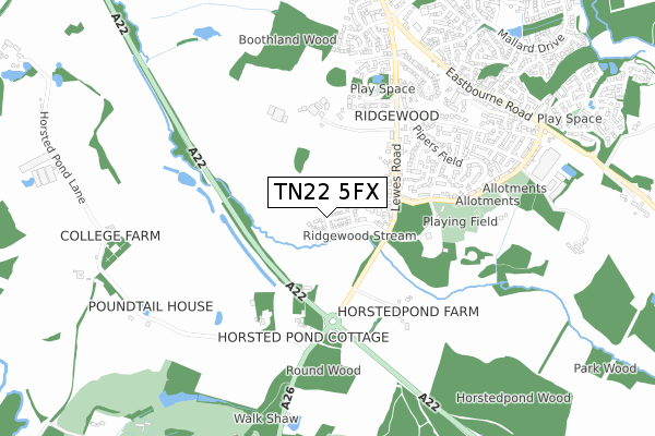 TN22 5FX map - small scale - OS Open Zoomstack (Ordnance Survey)