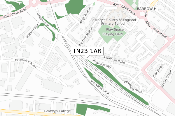 TN23 1AR map - large scale - OS Open Zoomstack (Ordnance Survey)