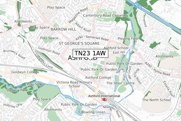 TN23 1AW map - small scale - OS Open Zoomstack (Ordnance Survey)