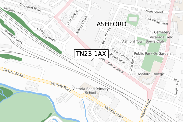 TN23 1AX map - large scale - OS Open Zoomstack (Ordnance Survey)