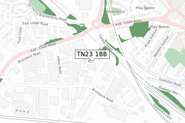 TN23 1BB map - large scale - OS Open Zoomstack (Ordnance Survey)