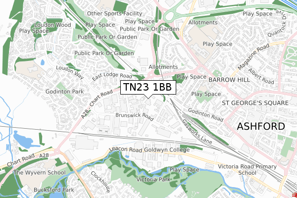 TN23 1BB map - small scale - OS Open Zoomstack (Ordnance Survey)