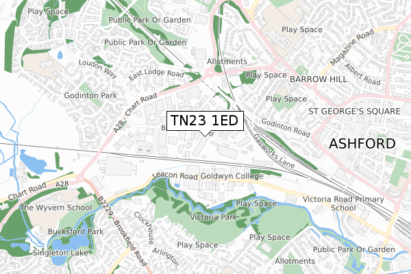 TN23 1ED map - small scale - OS Open Zoomstack (Ordnance Survey)