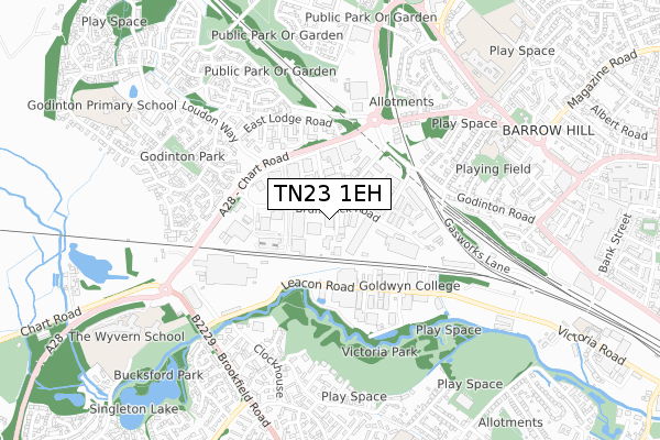 TN23 1EH map - small scale - OS Open Zoomstack (Ordnance Survey)