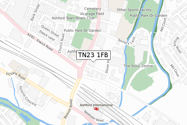 TN23 1FB map - large scale - OS Open Zoomstack (Ordnance Survey)