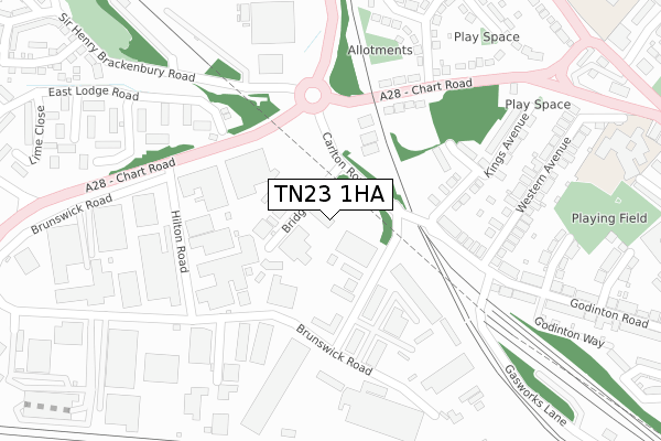 TN23 1HA map - large scale - OS Open Zoomstack (Ordnance Survey)