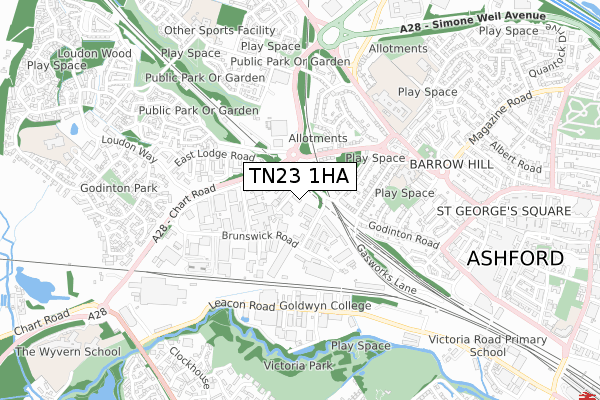 TN23 1HA map - small scale - OS Open Zoomstack (Ordnance Survey)