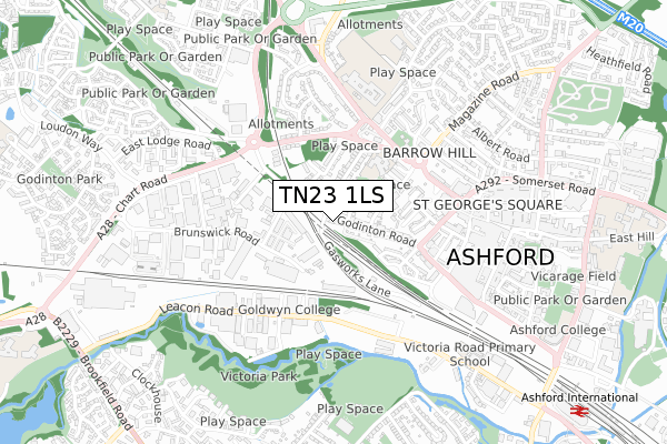 TN23 1LS map - small scale - OS Open Zoomstack (Ordnance Survey)