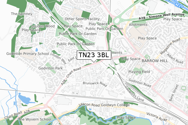 TN23 3BL map - small scale - OS Open Zoomstack (Ordnance Survey)