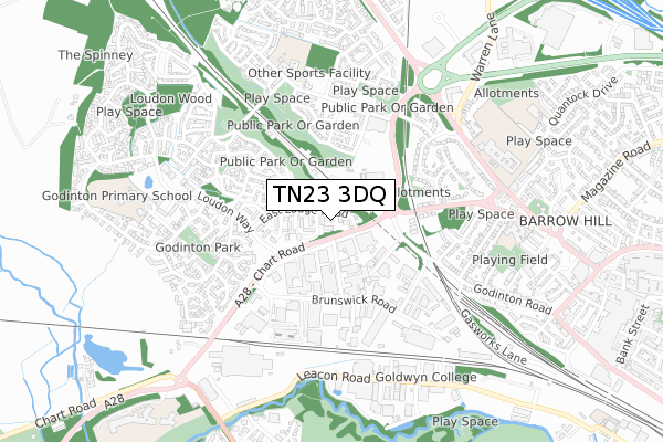 TN23 3DQ map - small scale - OS Open Zoomstack (Ordnance Survey)