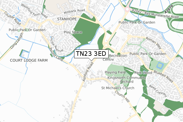 TN23 3ED map - small scale - OS Open Zoomstack (Ordnance Survey)