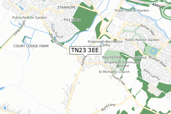 TN23 3EE map - small scale - OS Open Zoomstack (Ordnance Survey)