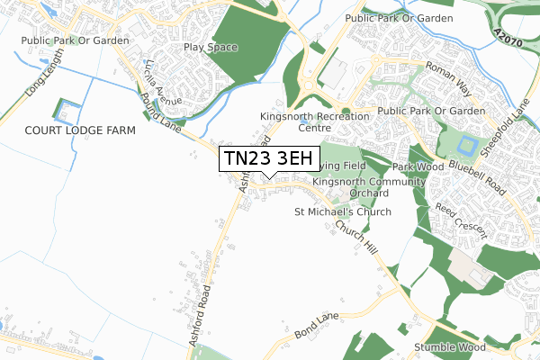 TN23 3EH map - small scale - OS Open Zoomstack (Ordnance Survey)