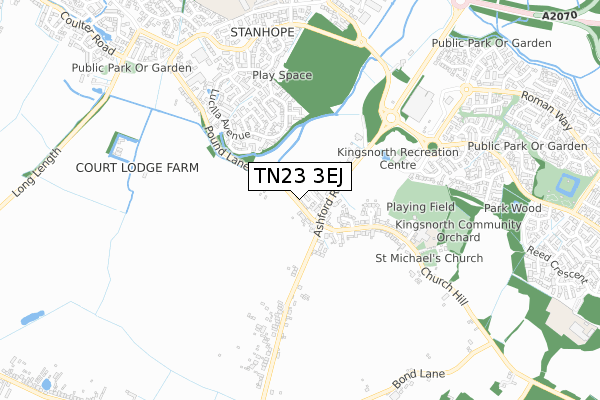 TN23 3EJ map - small scale - OS Open Zoomstack (Ordnance Survey)