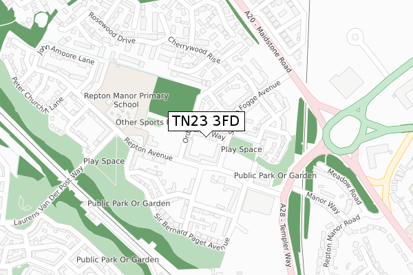 TN23 3FD map - large scale - OS Open Zoomstack (Ordnance Survey)