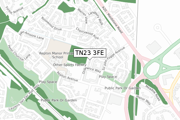 TN23 3FE map - large scale - OS Open Zoomstack (Ordnance Survey)