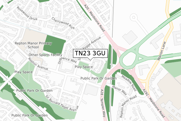 TN23 3GU map - large scale - OS Open Zoomstack (Ordnance Survey)