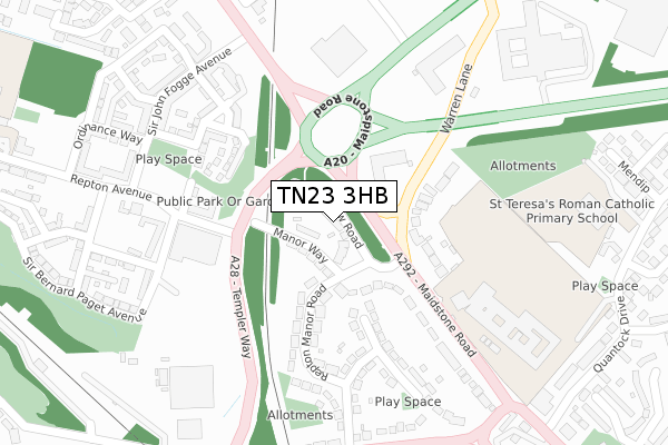 TN23 3HB map - large scale - OS Open Zoomstack (Ordnance Survey)