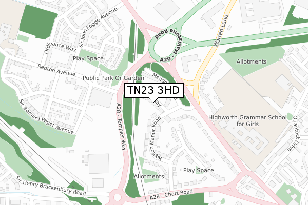 TN23 3HD map - large scale - OS Open Zoomstack (Ordnance Survey)