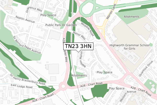 TN23 3HN map - large scale - OS Open Zoomstack (Ordnance Survey)