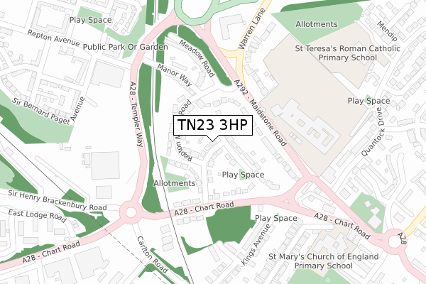 TN23 3HP map - large scale - OS Open Zoomstack (Ordnance Survey)