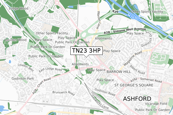 TN23 3HP map - small scale - OS Open Zoomstack (Ordnance Survey)