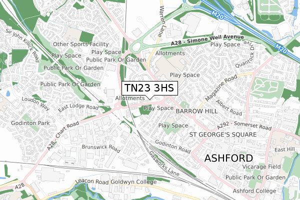 TN23 3HS map - small scale - OS Open Zoomstack (Ordnance Survey)