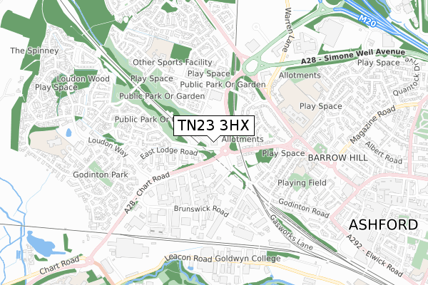 TN23 3HX map - small scale - OS Open Zoomstack (Ordnance Survey)