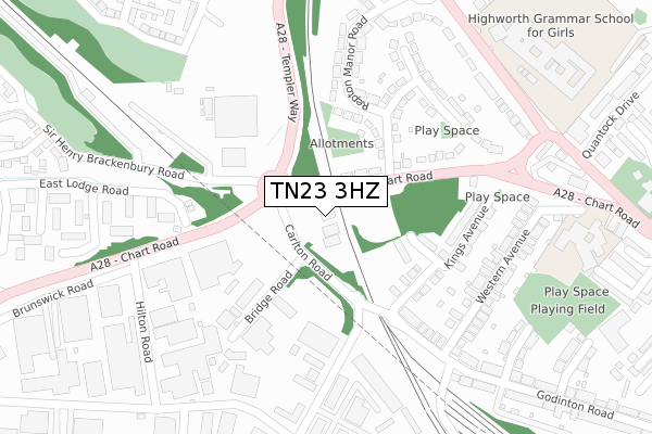 TN23 3HZ map - large scale - OS Open Zoomstack (Ordnance Survey)