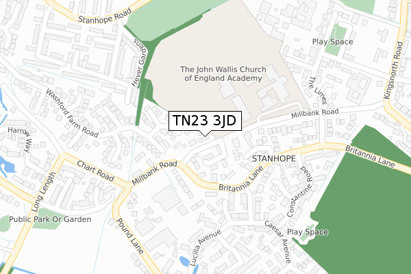 TN23 3JD map - large scale - OS Open Zoomstack (Ordnance Survey)