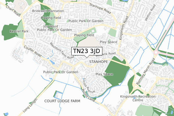 TN23 3JD map - small scale - OS Open Zoomstack (Ordnance Survey)