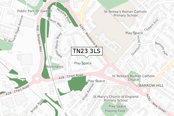 TN23 3LS map - large scale - OS Open Zoomstack (Ordnance Survey)