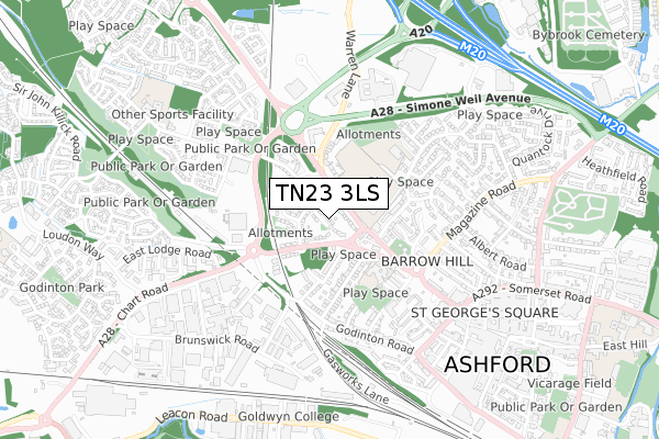 TN23 3LS map - small scale - OS Open Zoomstack (Ordnance Survey)