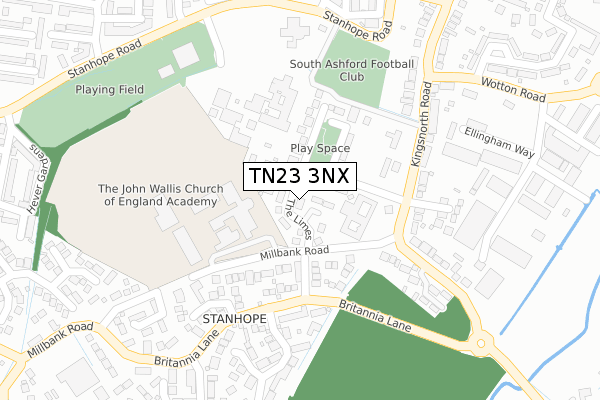 TN23 3NX map - large scale - OS Open Zoomstack (Ordnance Survey)