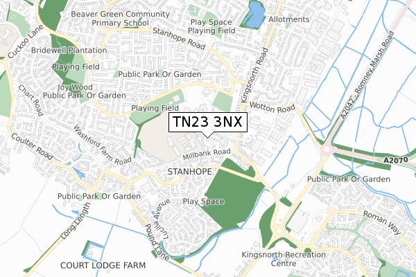 TN23 3NX map - small scale - OS Open Zoomstack (Ordnance Survey)