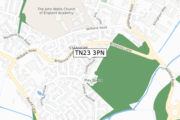 TN23 3PN map - large scale - OS Open Zoomstack (Ordnance Survey)