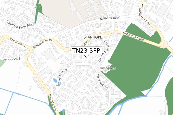 TN23 3PP map - large scale - OS Open Zoomstack (Ordnance Survey)
