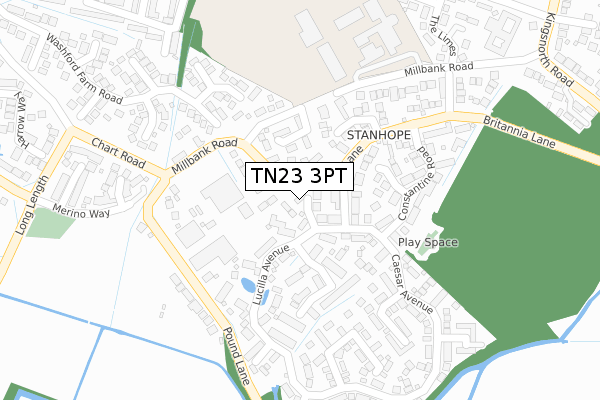 TN23 3PT map - large scale - OS Open Zoomstack (Ordnance Survey)