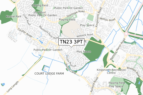 TN23 3PT map - small scale - OS Open Zoomstack (Ordnance Survey)