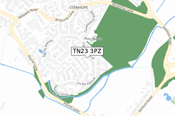 TN23 3PZ map - large scale - OS Open Zoomstack (Ordnance Survey)