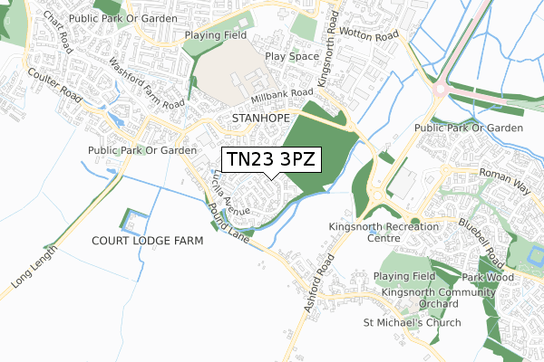 TN23 3PZ map - small scale - OS Open Zoomstack (Ordnance Survey)