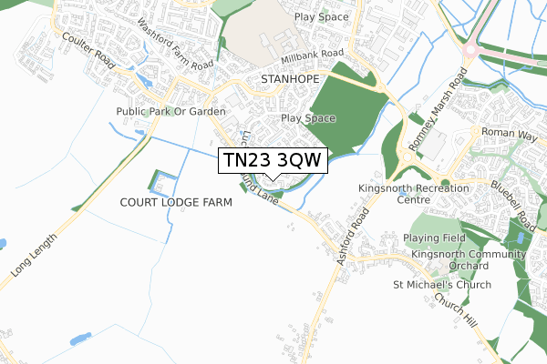 TN23 3QW map - small scale - OS Open Zoomstack (Ordnance Survey)