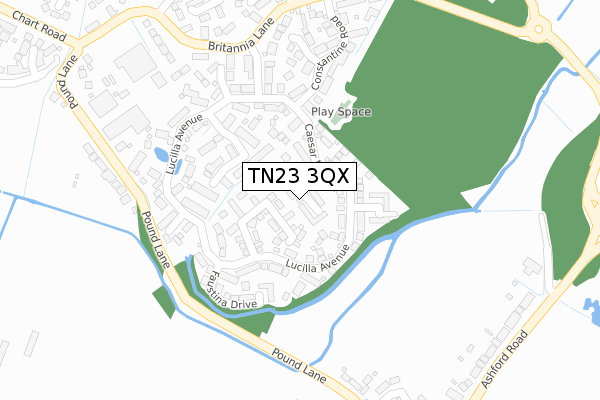 TN23 3QX map - large scale - OS Open Zoomstack (Ordnance Survey)