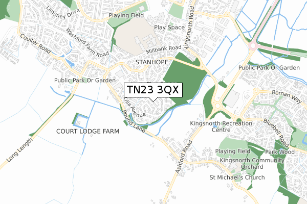 TN23 3QX map - small scale - OS Open Zoomstack (Ordnance Survey)