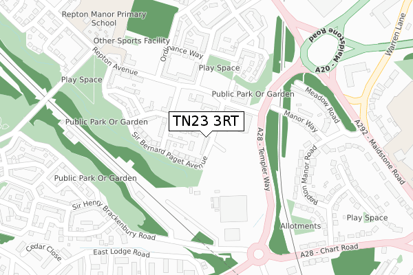 TN23 3RT map - large scale - OS Open Zoomstack (Ordnance Survey)