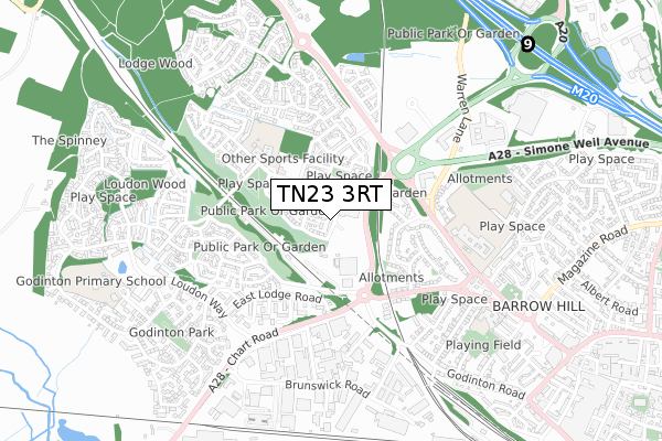 TN23 3RT map - small scale - OS Open Zoomstack (Ordnance Survey)