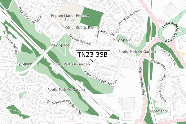 TN23 3SB map - large scale - OS Open Zoomstack (Ordnance Survey)